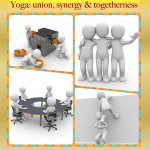 4 images showing people working together like planets do when they are in Yoga in a horoscope.Raja Yoga, Dur Yoga, and Vipreet Raj Yoga.