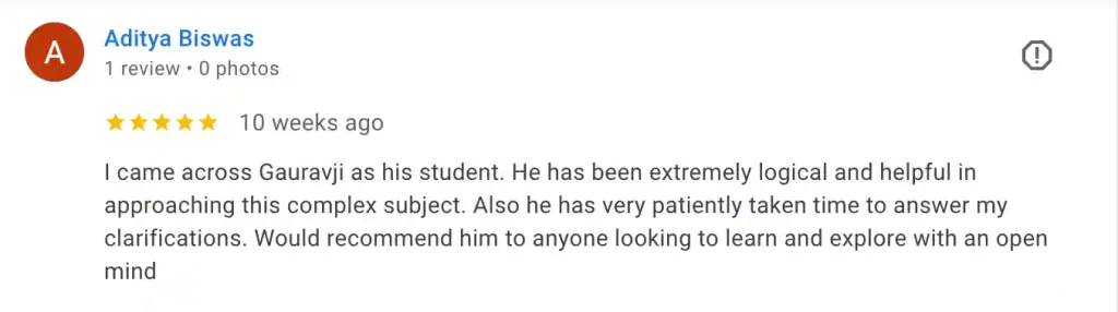 Aditya Biswas Google review for Gaurav Dave, Vedic Astrologer and Teacher