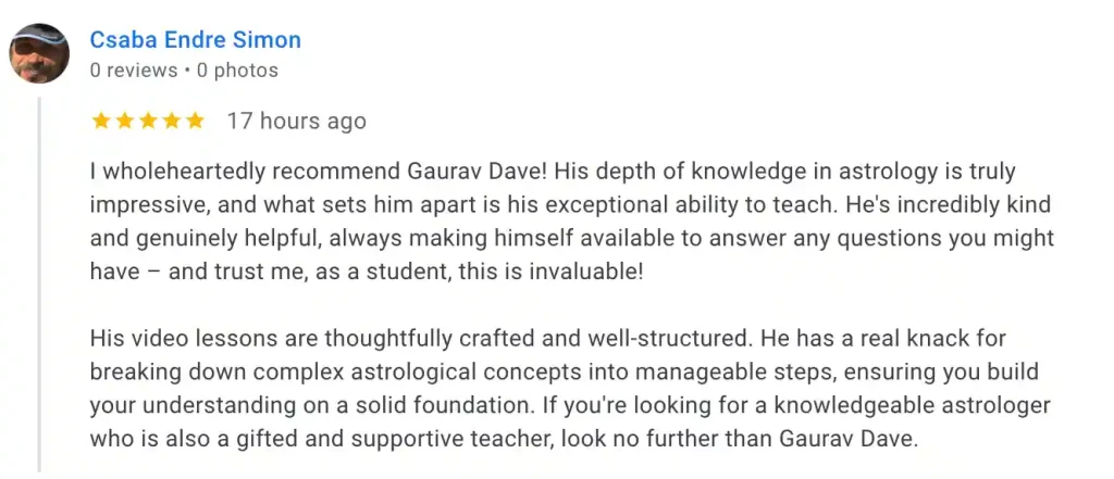 Csaba Endre Simon Testomonial for Gaurav Dave Vedic Astrologer and Teacher