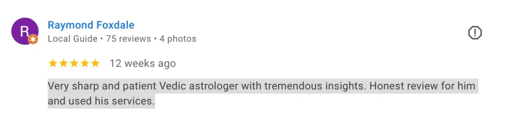 Review for vedic astrology consultation by Raymond Foxdale for Gaurav dave, astrologer.